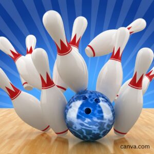 blue bowling ball striking pins image: canva.com